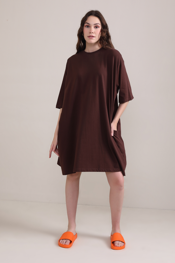 Oversized Pocket Tee-Brown