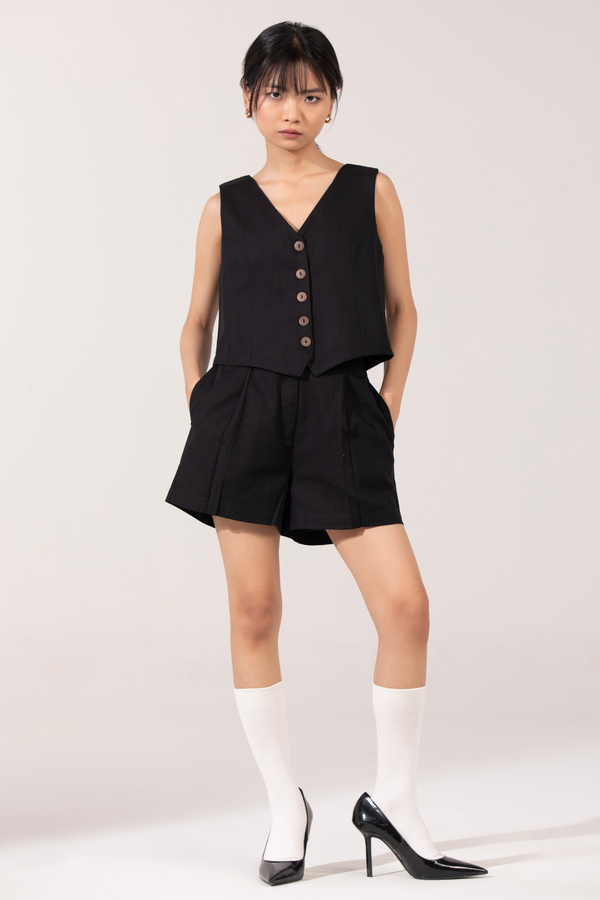 Casey Linen Vest Co-Ord: Black