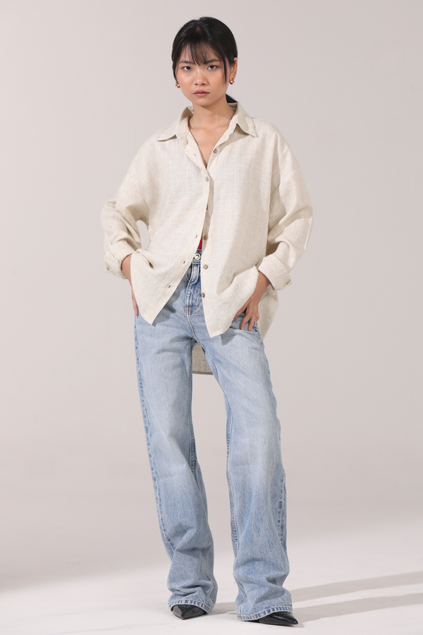 Malibu Linen Oversized Shirt-Natural