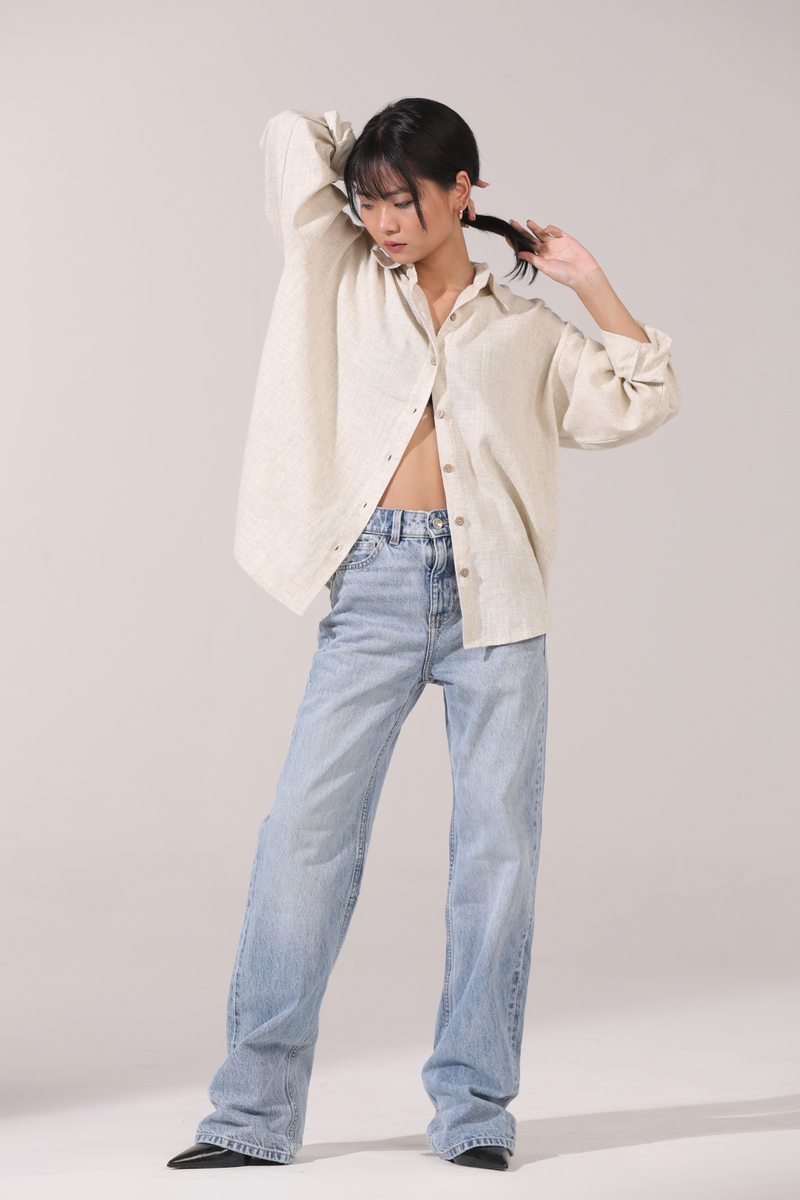 Malibu Linen Oversized Shirt-Natural