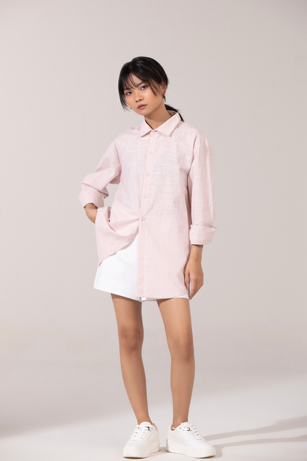 Malibu Linen Oversized Shirt-Pink