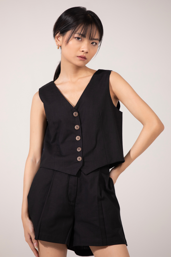 Casey Linen Vest Co-Ord: Black