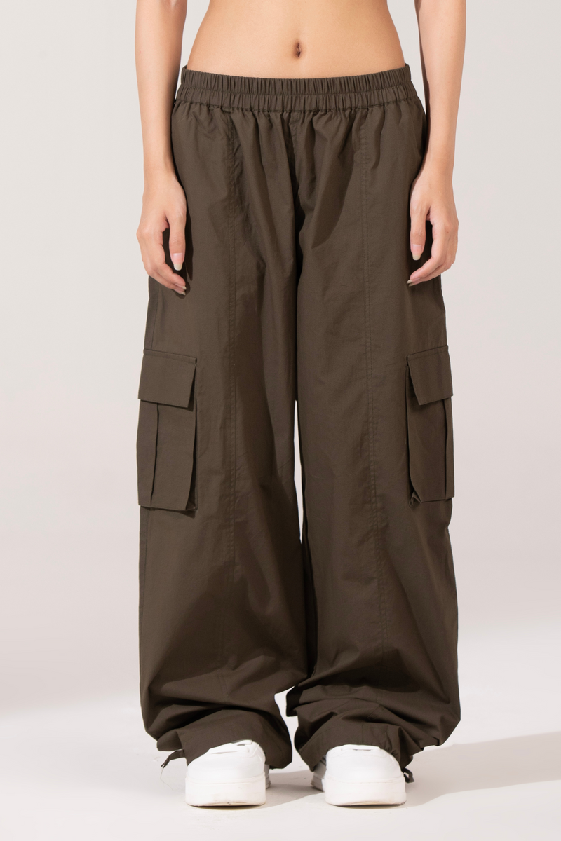 Olive-Utility Cargo Parachute Pants