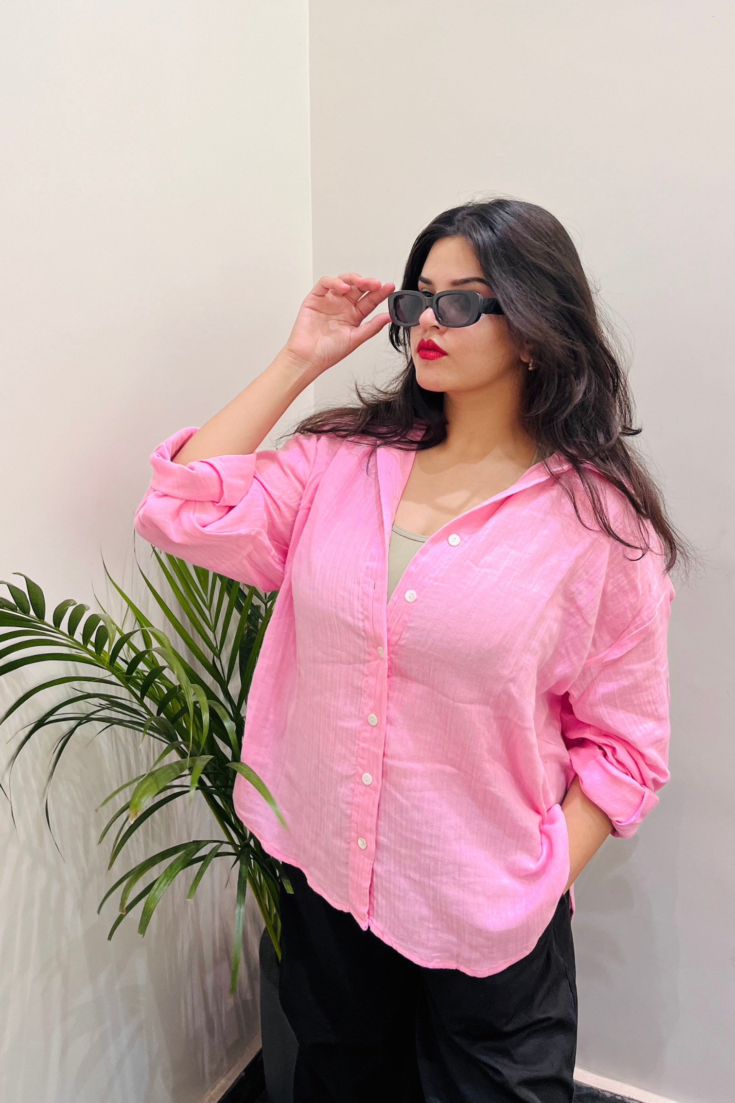 Andy Oversized Shirt-Blush Pink