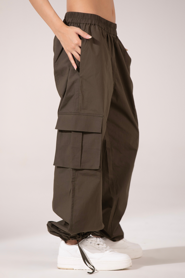 Olive-Utility Cargo Parachute Pants