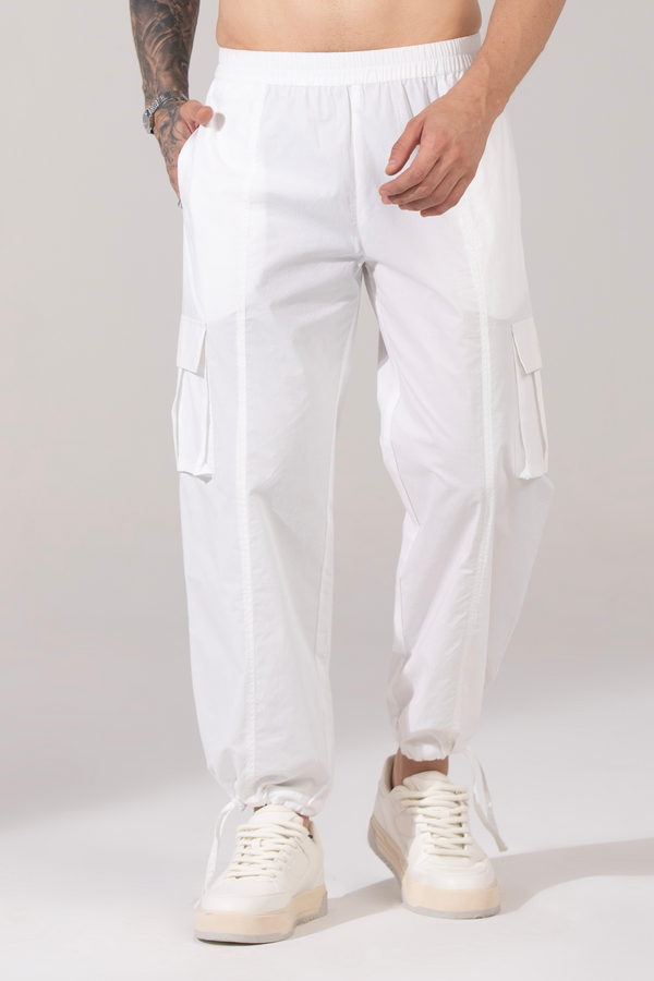 Peace White- Utility Cargo Parachute Pants