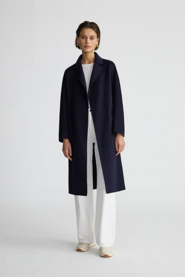 Navy - Wool Blend Long Coat