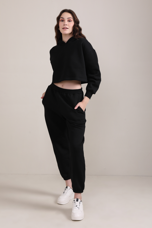 Crop Hoodie- Bold Black