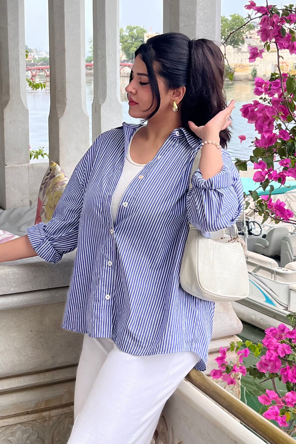 Blue Pinstripe Oversized Shirt