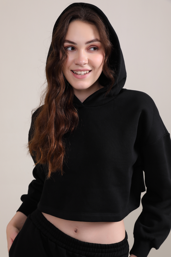 Crop Hoodie- Bold Black