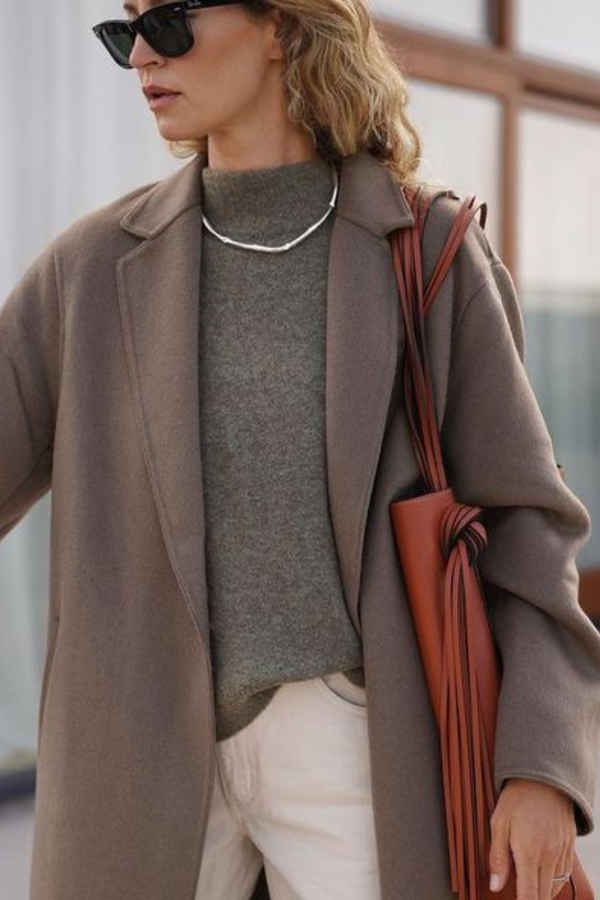 Taupe - Wool Blend Long Coat