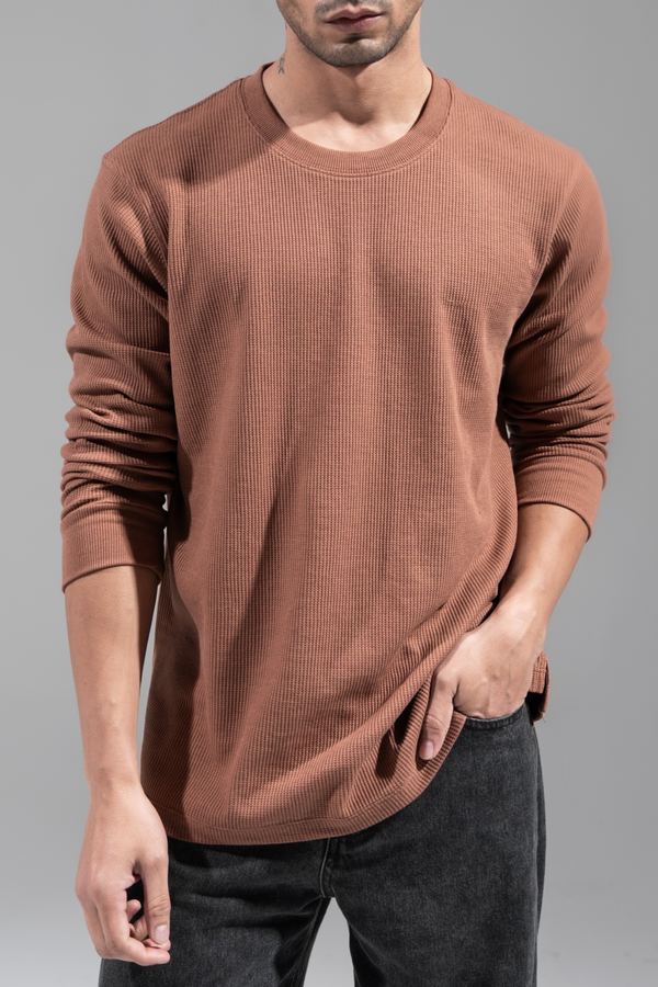 Waffle Sweatshirt- Brown