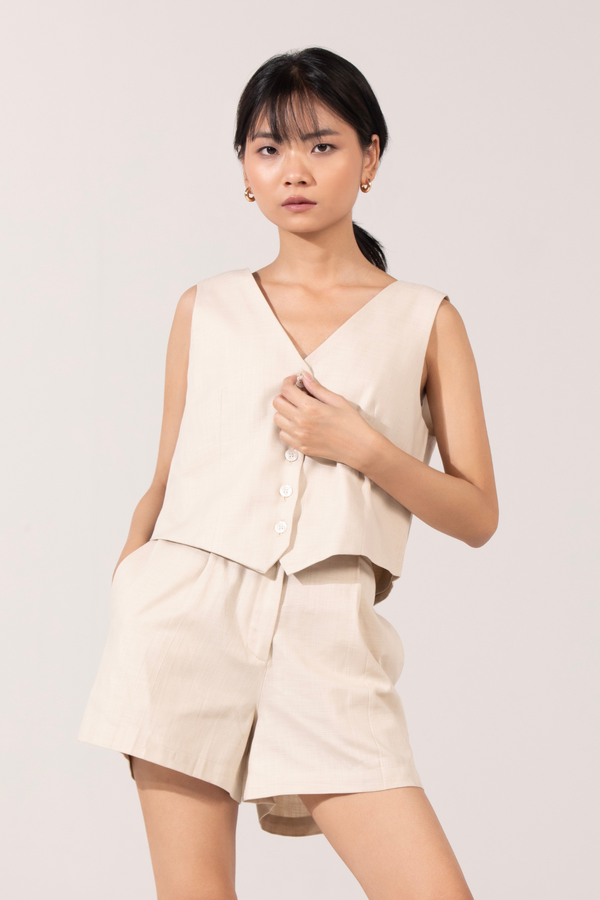 Casey Linen Vest Co-Ord: Beige