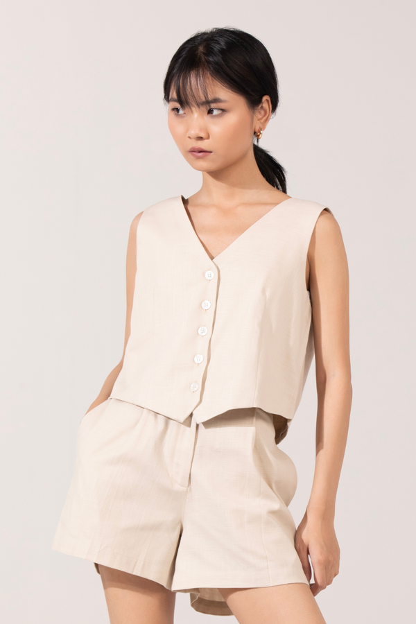 Casey Linen Vest Co-Ord: Beige