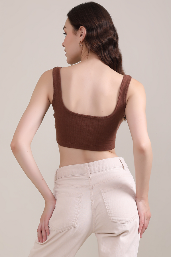 Ribbed Vest Tank Top- Brown