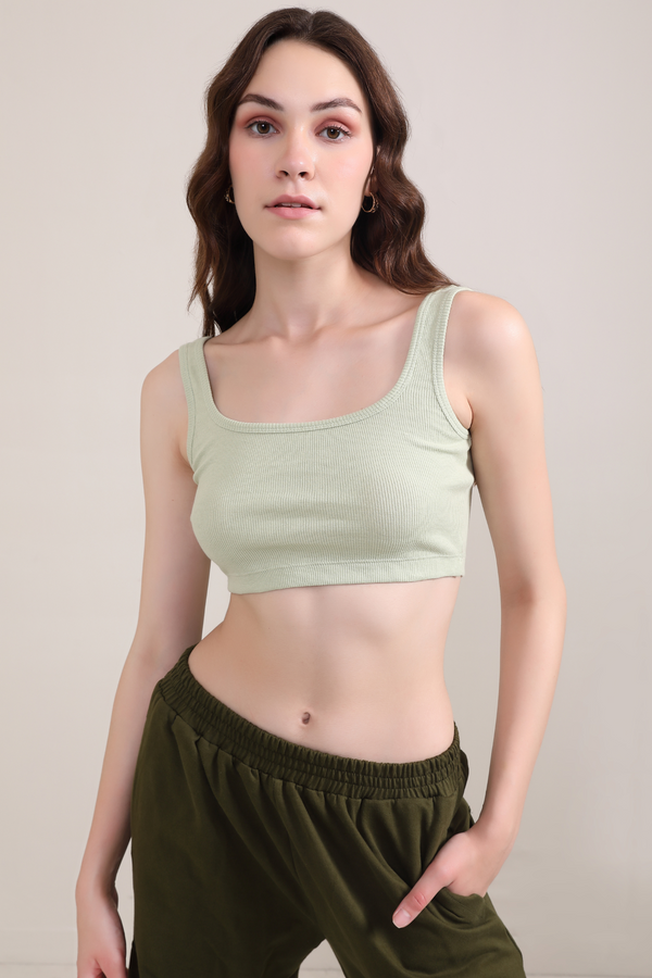 Ribbed Vest Tank Top- Granite Green