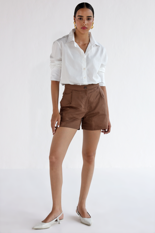 Brown- Cotton Linen Shorts