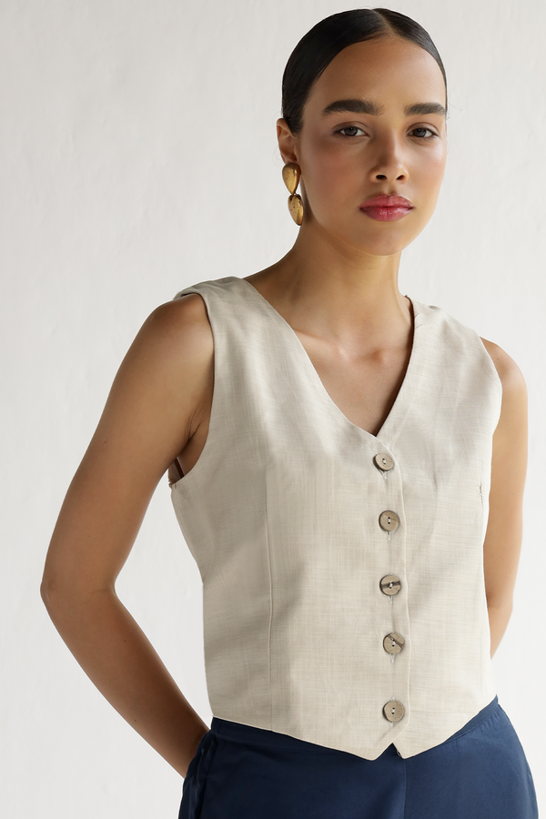 Beige- Waist Coat Top