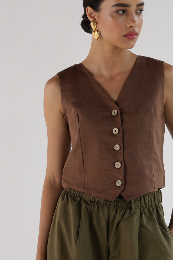 Brown-Waist Coat Top