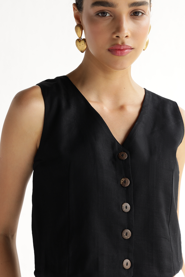 Bold Black-Waist Coat Top