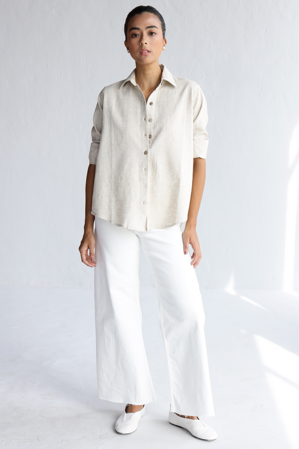 Malibu Linen Oversized Shirt-Natural