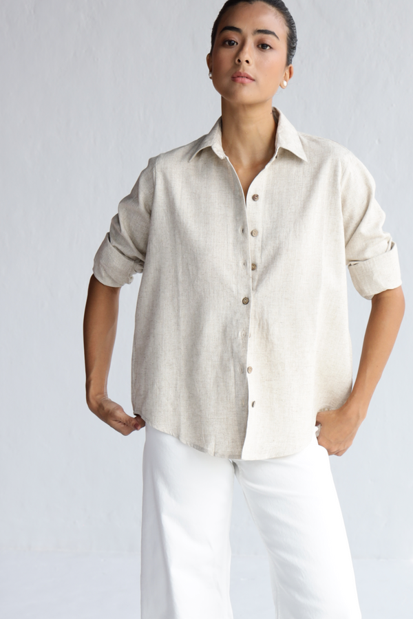 Malibu Linen Oversized Shirt-Natural