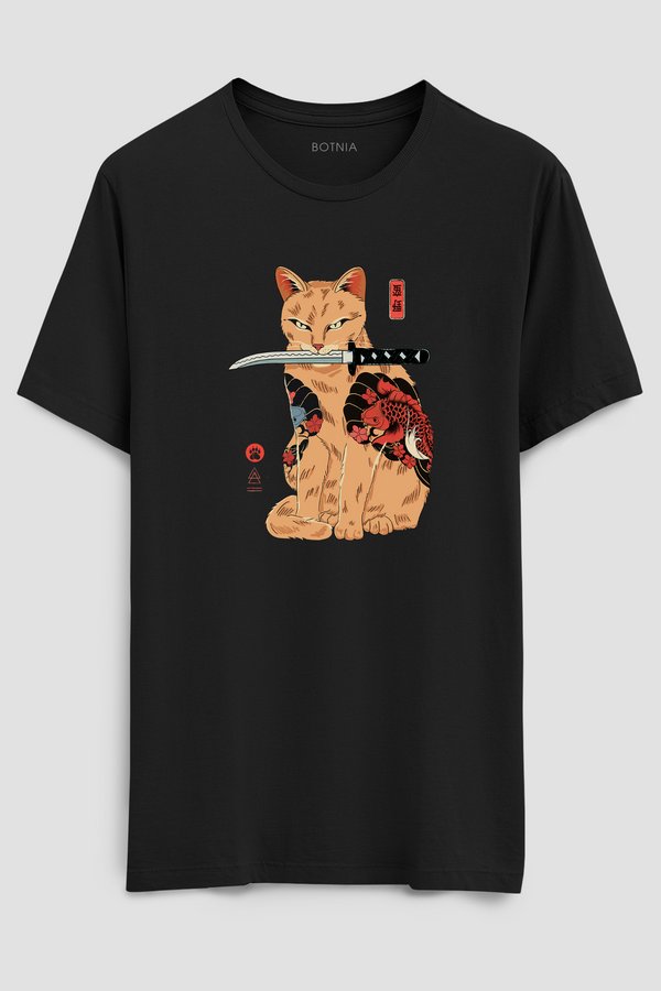 Katana cat- Half sleeve t-shirt