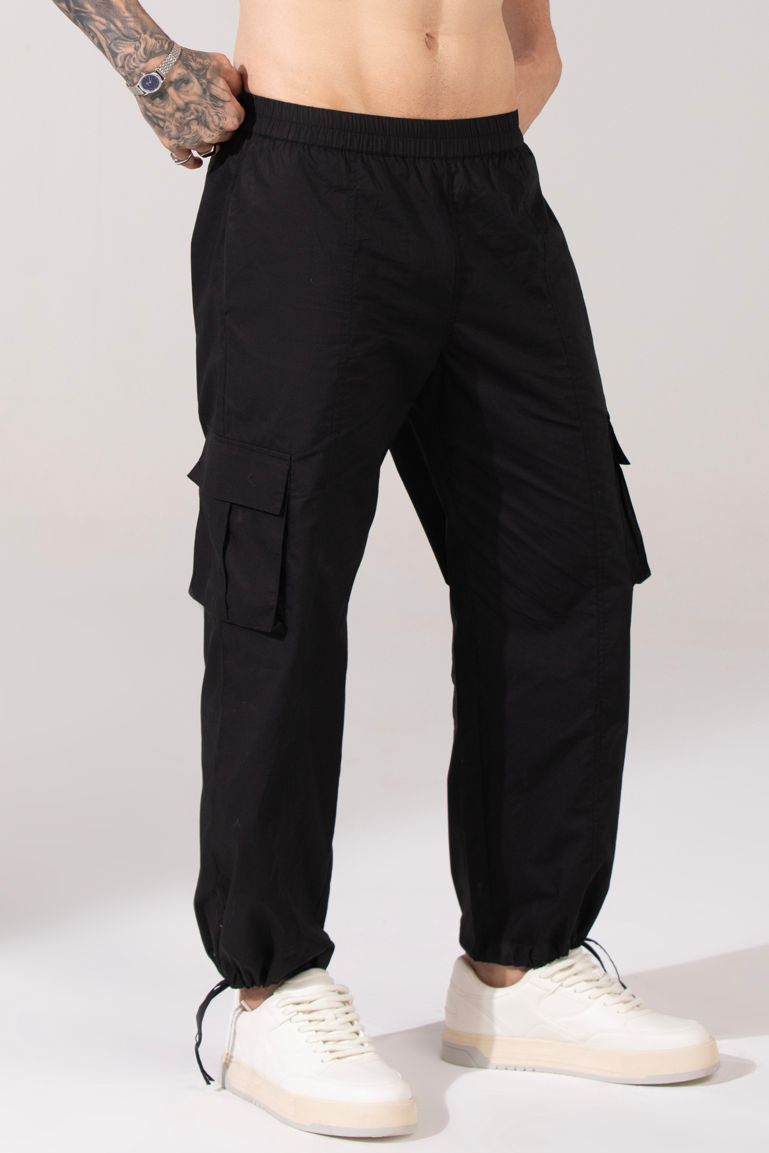Bold Black- Utility Cargo Parachute Pants