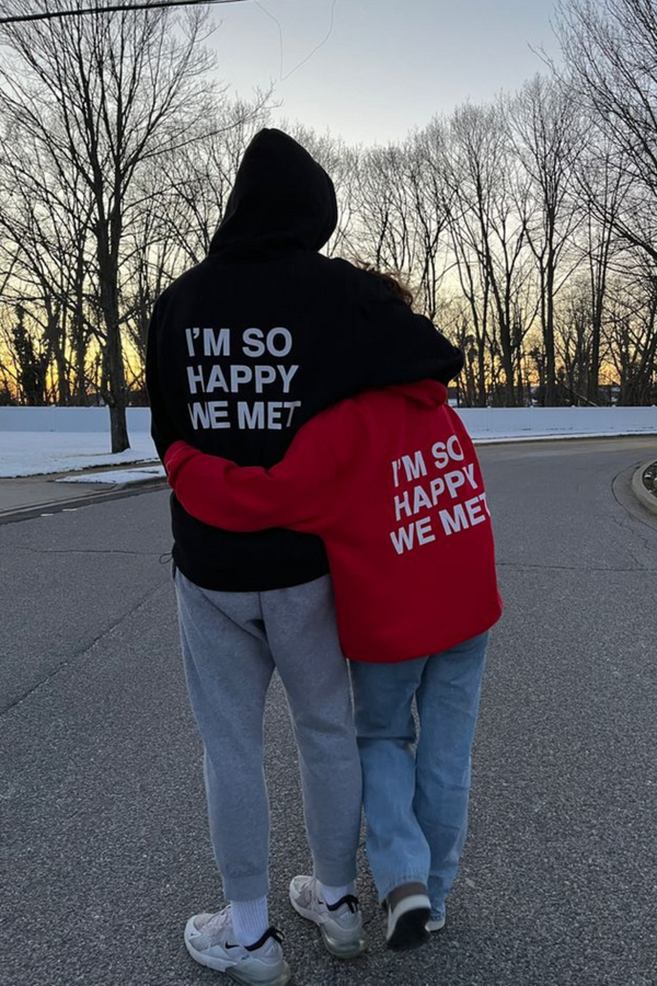 Happy We Met- Black- Oversized Hoodie