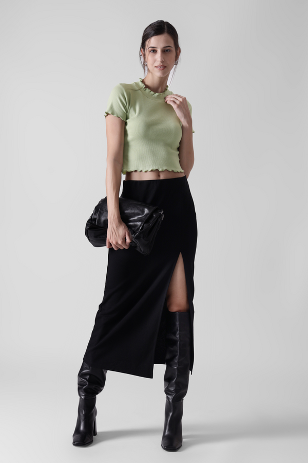 Soft Mint-  Lettuce trim Ribbed crop tee