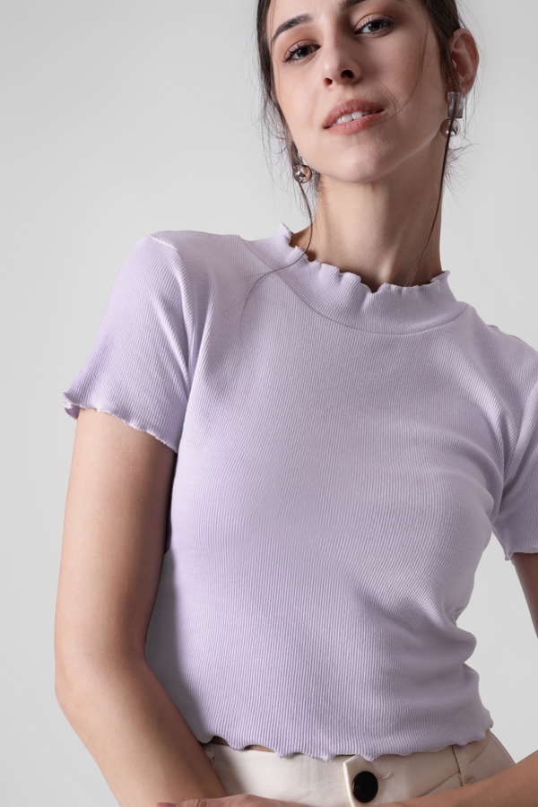 Lavender-  Lettuce trim Ribbed crop tee